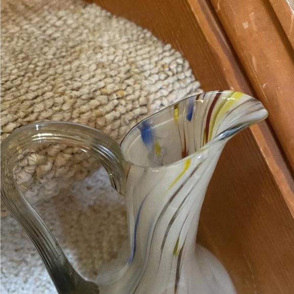 Vintage Swirled Murrhina Art Blown Glass Pitcher Vase EUC!! - Picture 9 of 11